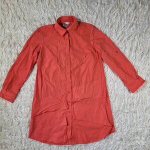 Finley Tunic Womens Button Front Blouse Tunic Classic Coral Cotton Blend Size M